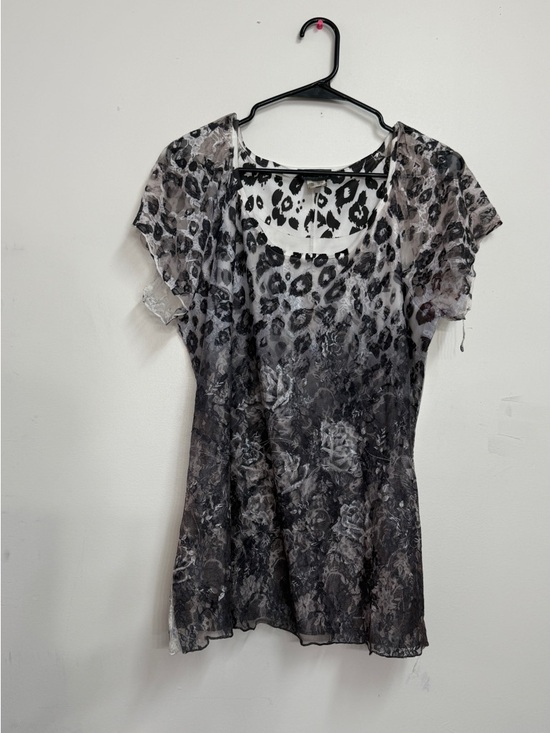 Tops - Vintage Brittany Black Lace cheetah print tunic lace whimsigoth fairy grunge
